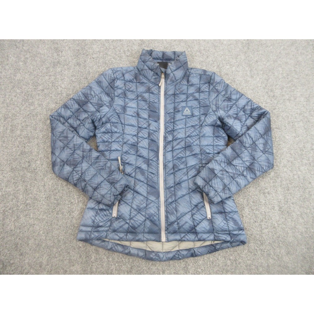 Reebok Jacket Womens Small Blue Quilted Full Zip Insulated Geometric Print